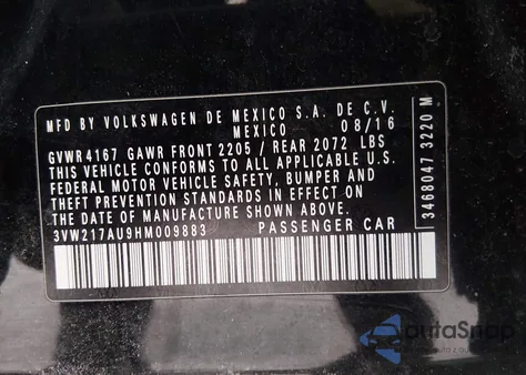 2017 Volkswagen Golf Tsi Wolfsburg Edition 4-Door z USA, uszkodzony, nr VIN 3VW217AU9HM009883